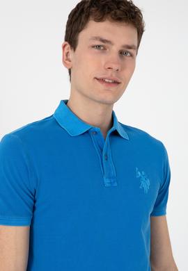 Erkek Slim Fit Polo Yaka Kobalt Yıkamalı Basic Tişört - 50305995056