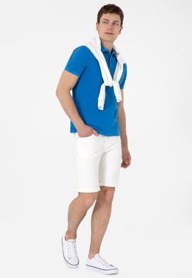 Erkek Slim Fit Polo Yaka Kobalt Yıkamalı Basic Tişört - 50305995056