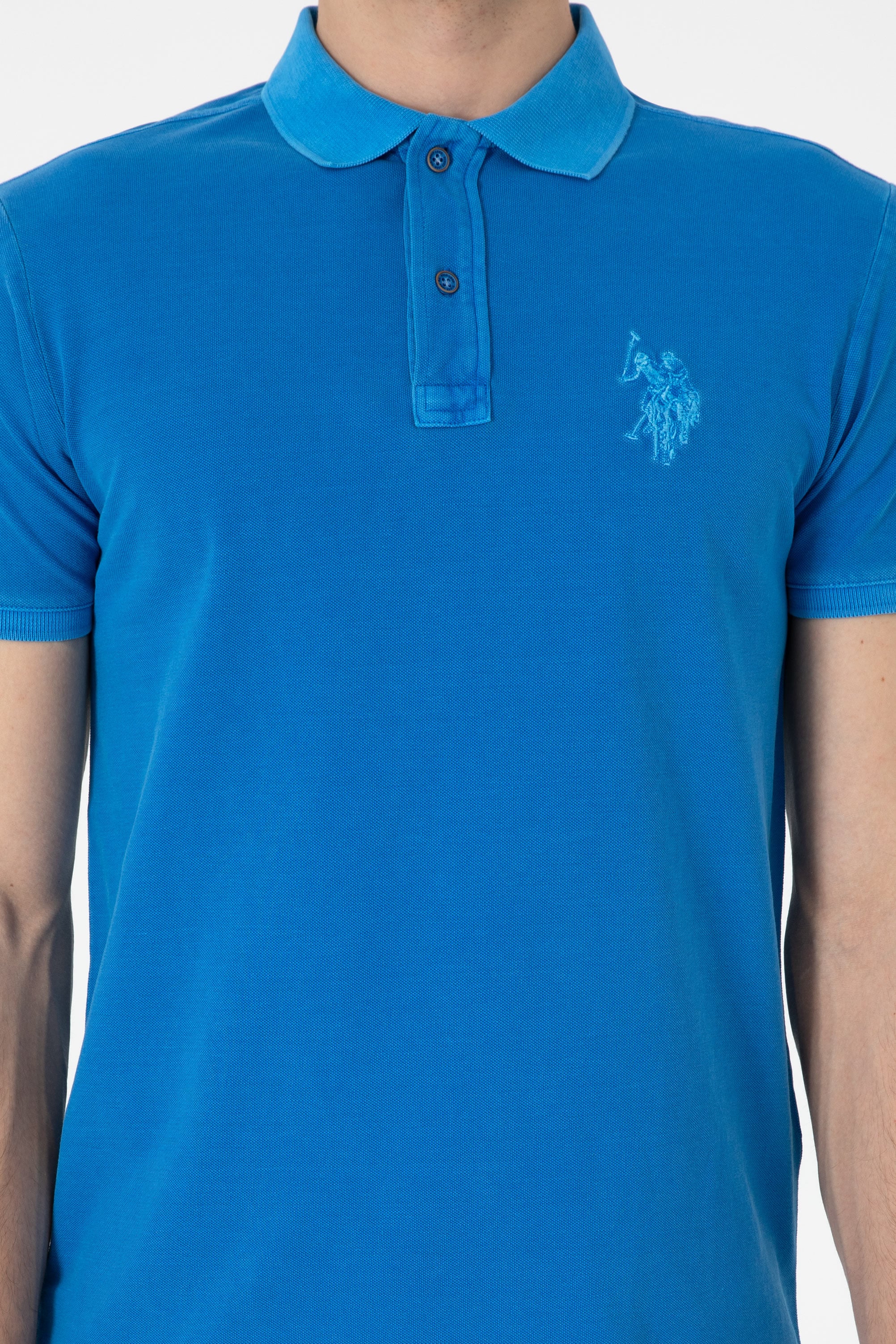 Erkek Slim Fit Polo Yaka Kobalt Yıkamalı Basic Tişört - Image 6