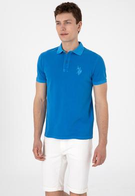 Erkek Slim Fit Polo Yaka Kobalt Yıkamalı Basic Tişört - 50305995056