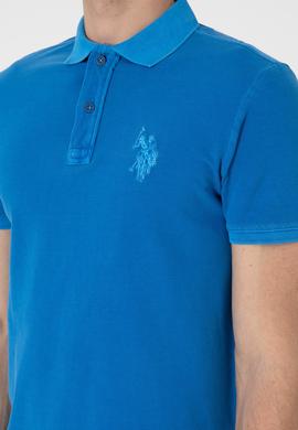 Erkek Slim Fit Polo Yaka Kobalt Yıkamalı Basic Tişört - 50305995056