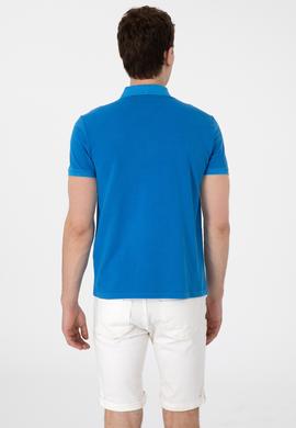 Erkek Slim Fit Polo Yaka Kobalt Yıkamalı Basic Tişört - 50305995056