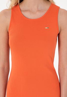 Kadın Nar Çiçeği Yırtmaçlı Kolsuz Bisiklet Yaka Midi Boy Örme Elbise - 50305872013