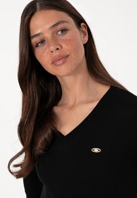 Kadın Siyah V Yaka Basic Kazak - 50288973043