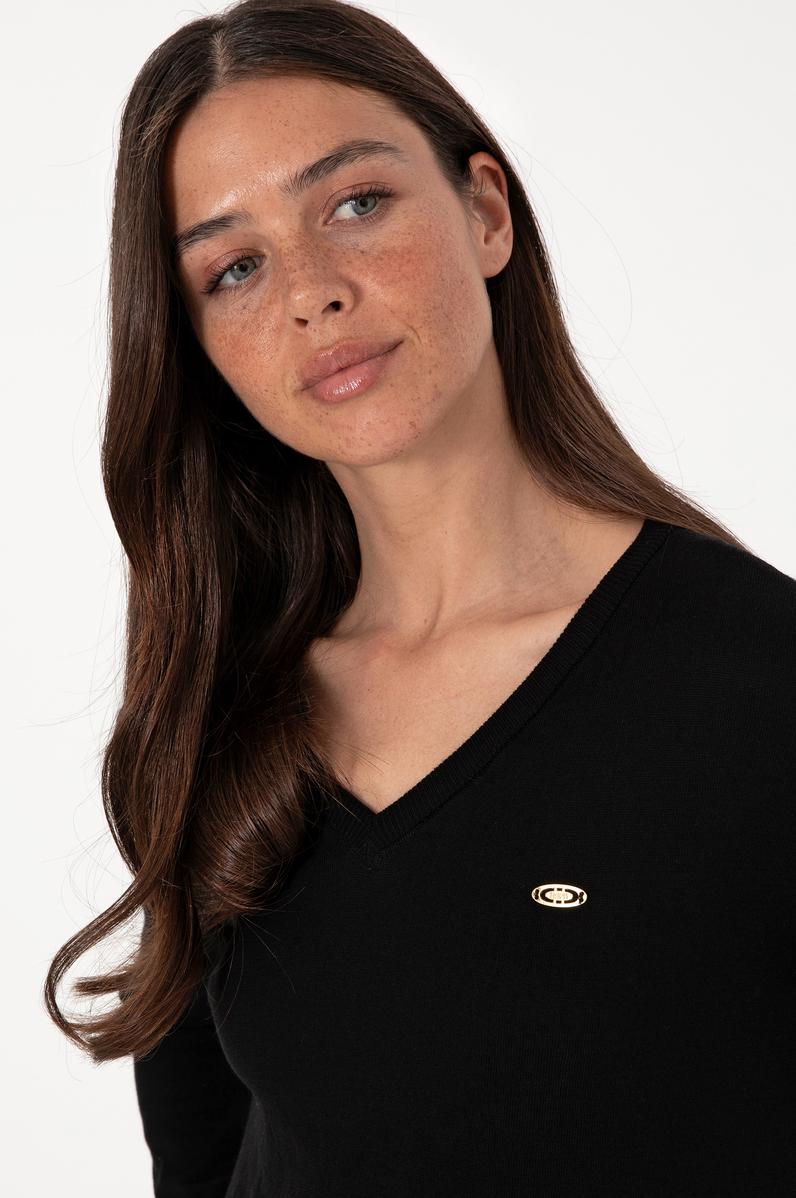 Kadın Siyah V Yaka Basic Kazak