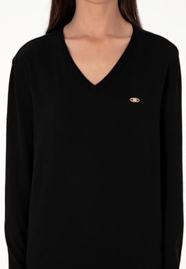 Kadın Siyah V Yaka Basic Kazak - 50288973043