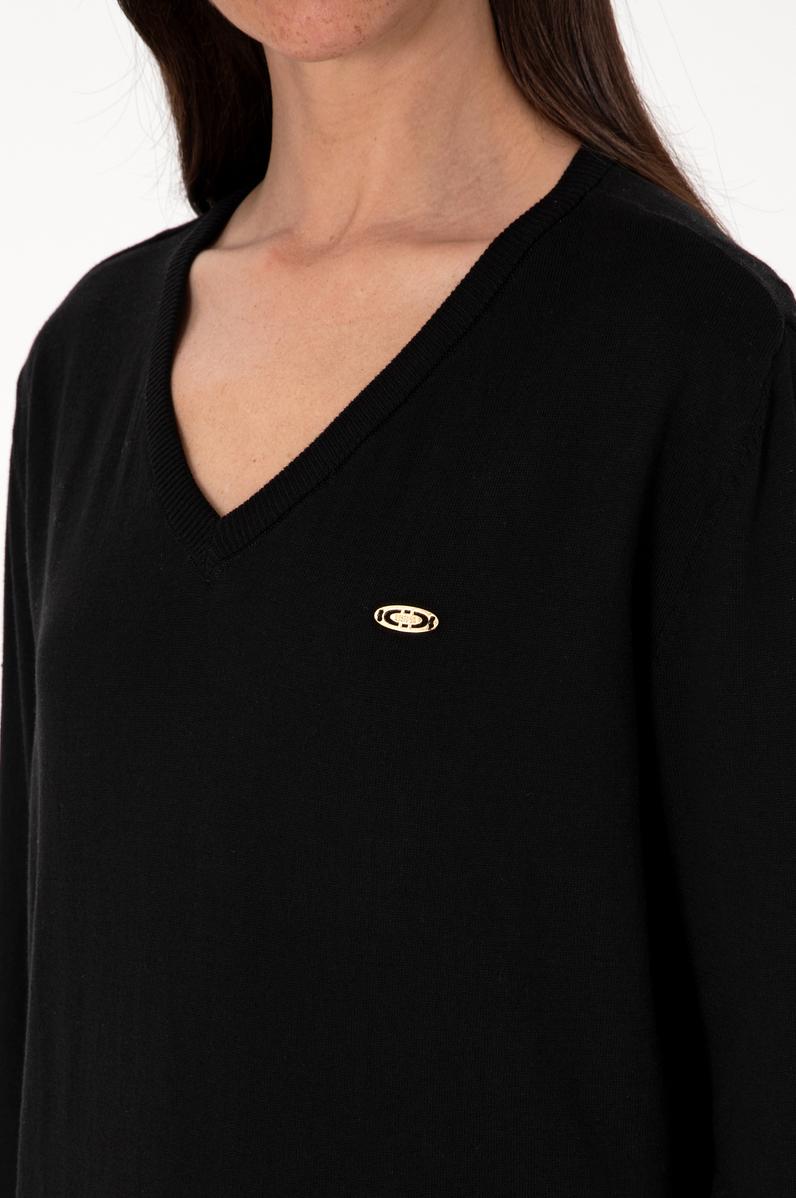 Kadın Siyah V Yaka Basic Kazak