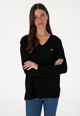Kadın Siyah V Yaka Basic Kazak - 50288973043