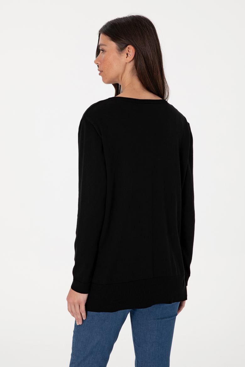 Kadın Siyah V Yaka Basic Kazak - 50288973043