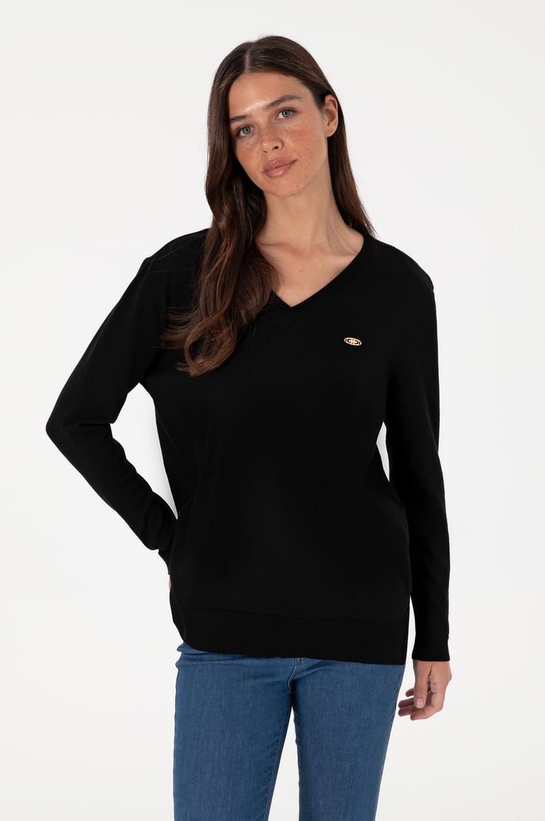 Kadın Siyah V Yaka Basic Kazak