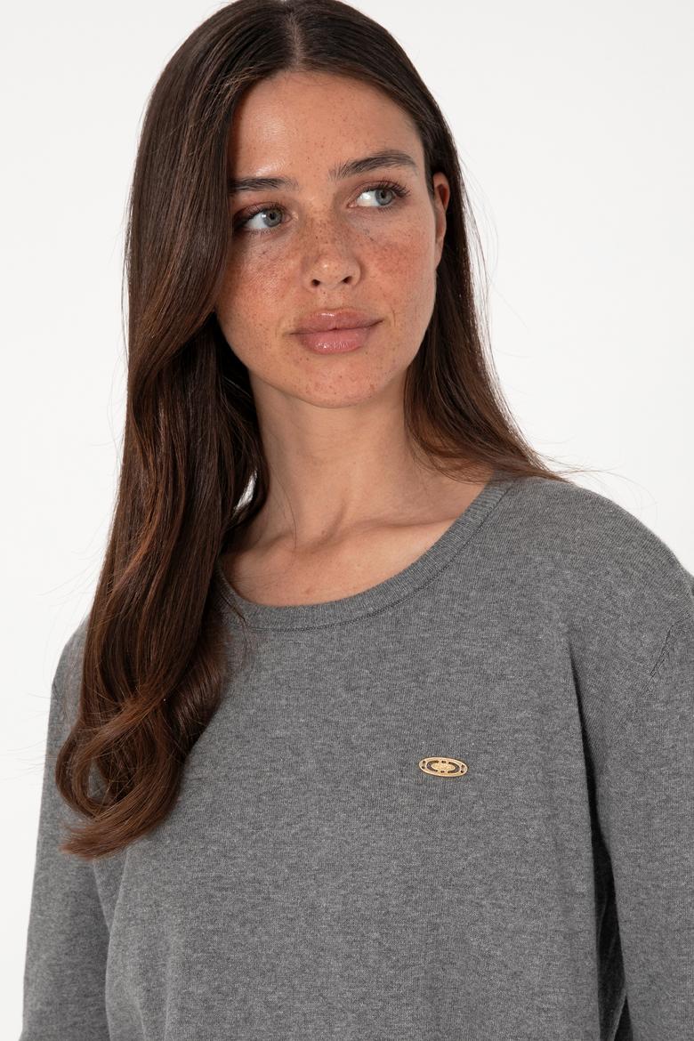 Kadın Gri Melanj Basic Kazak - 50288951045