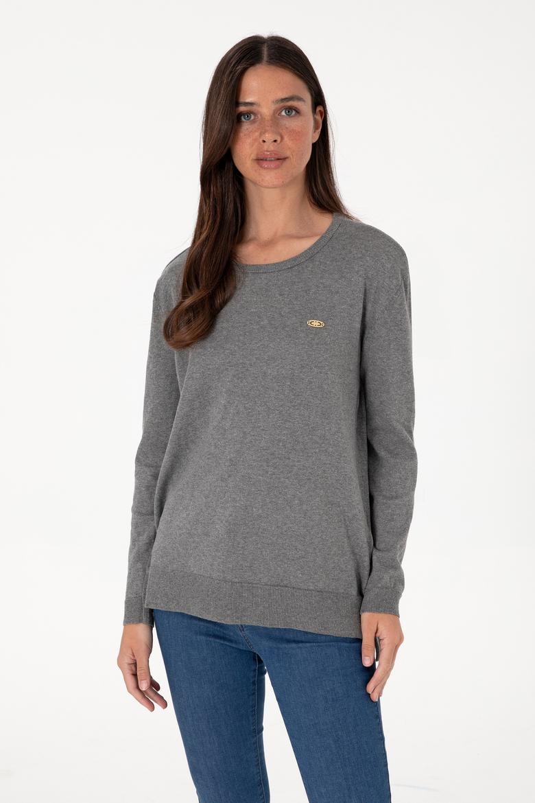 Kadın Gri Melanj Basic Kazak