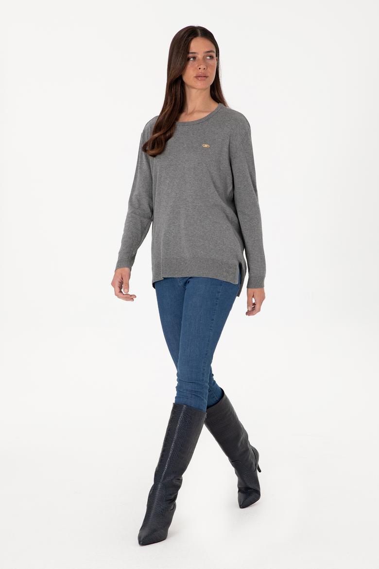 Kadın Gri Melanj Basic Kazak - 50288951045