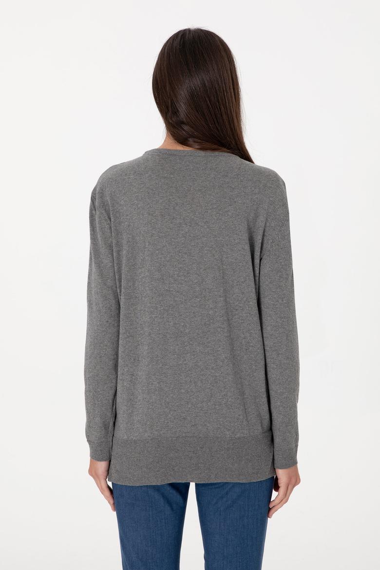 Kadın Gri Melanj Basic Kazak - 50288951045