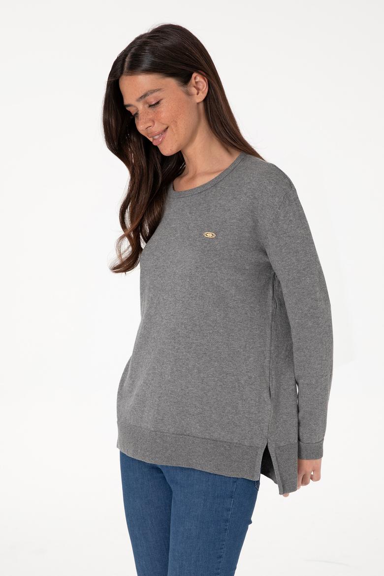 Kadın Gri Melanj Basic Kazak - 50288951045