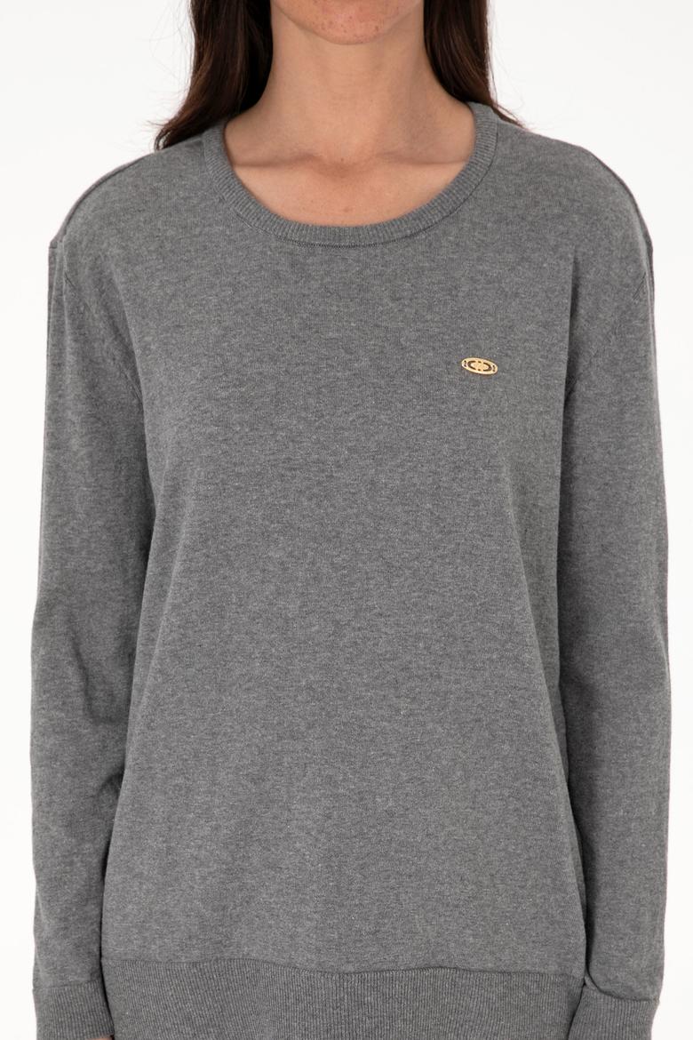 Kadın Gri Melanj Basic Kazak - 50288951045