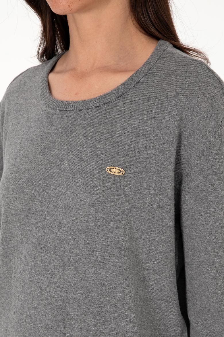 Kadın Gri Melanj Basic Kazak - 50288951045