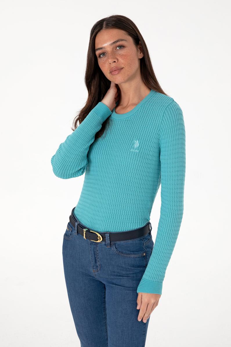 Kadın Mavi Basic Kazak