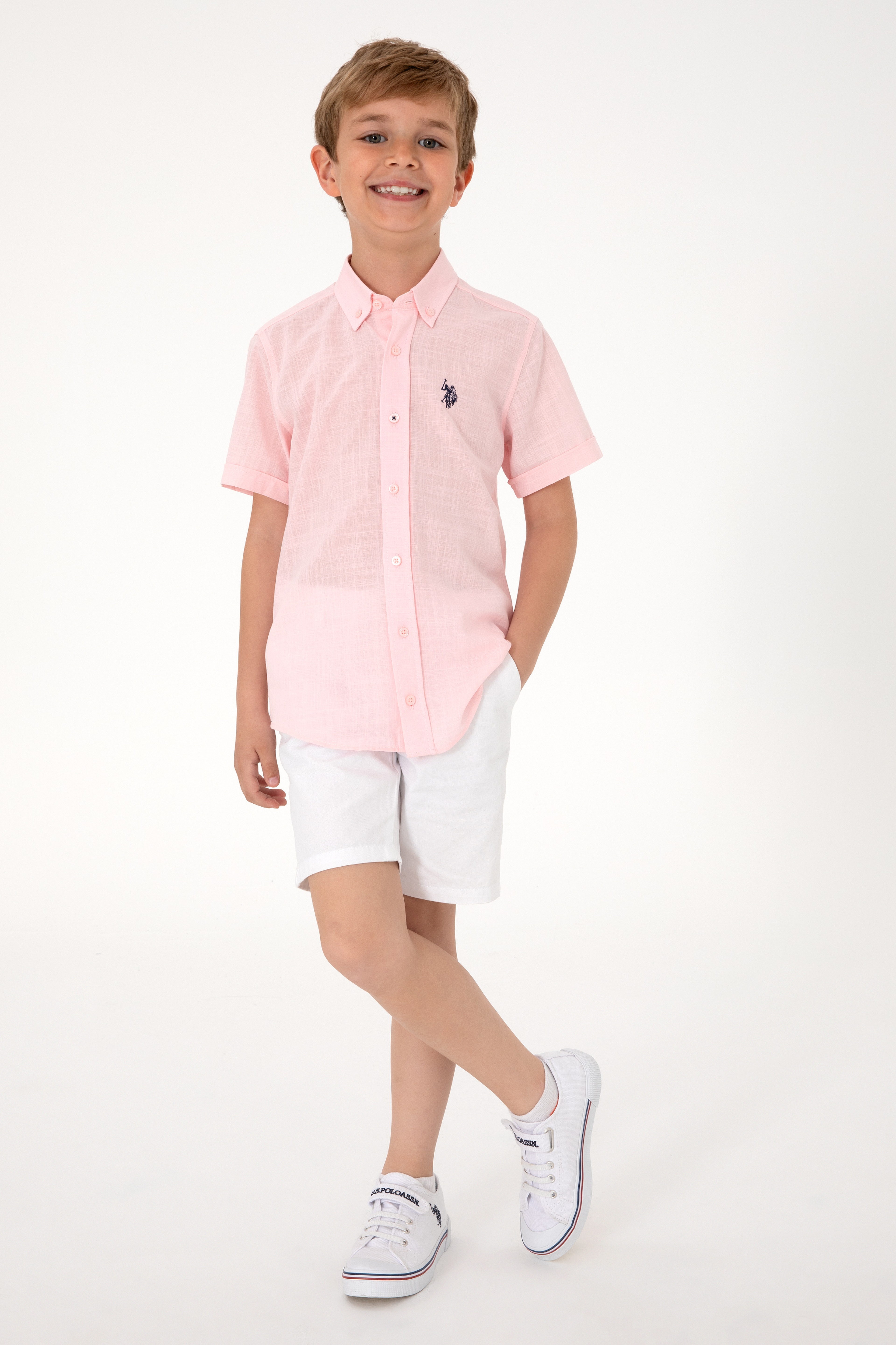 Erkek Çocuk Açık Pembe Kısa Kollu Gömlek
