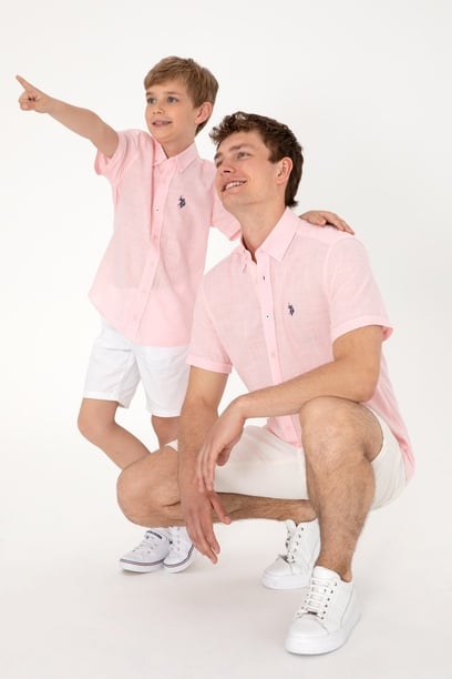 Erkek Çocuk Açık Pembe Kısa Kollu Gömlek