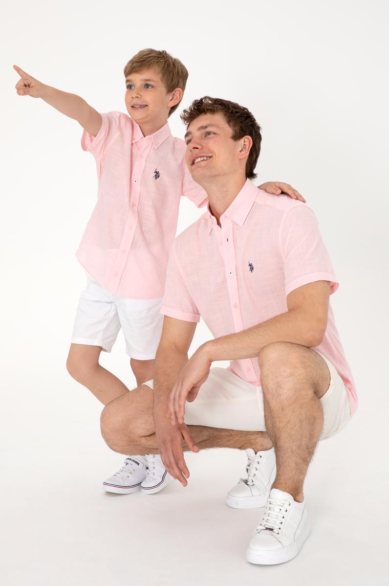 Erkek Çocuk Açık Pembe Kısa Kollu Gömlek