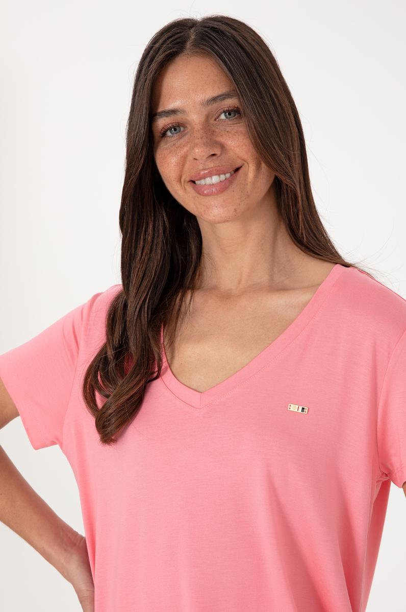 Kadın Pembe Modal Karışımlı V Yaka Basic Tişört