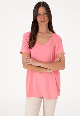 Kadın Pembe Modal Karışımlı V Yaka Basic Tişört - 50305773085