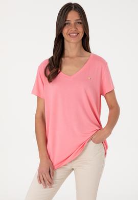 Kadın Pembe Modal Karışımlı V Yaka Basic Tişört - 50305773085