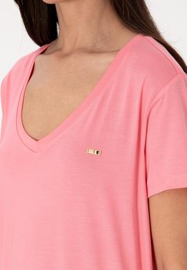 Kadın Pembe Modal Karışımlı V Yaka Basic Tişört - 50305773085