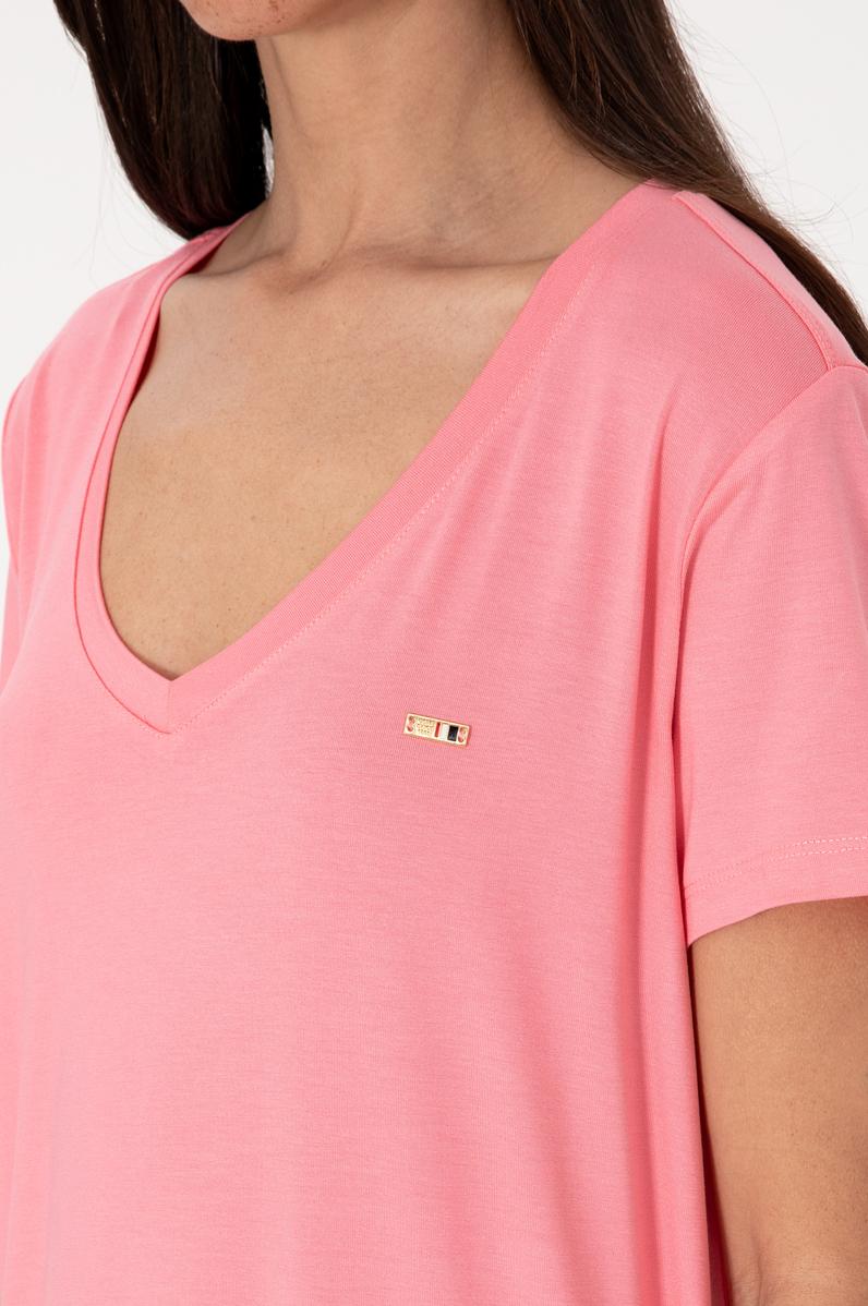 Kadın Pembe Modal Karışımlı V Yaka Basic Tişört