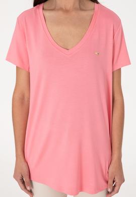 Kadın Pembe Modal Karışımlı V Yaka Basic Tişört - 50305773085