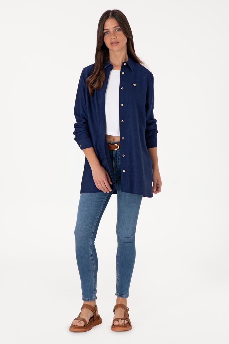 Kadın Lacivert Dokuma Tunik Gömlek - 50306411018