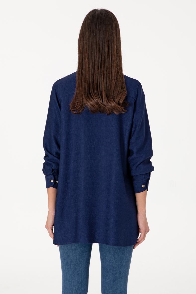 Kadın Lacivert Dokuma Tunik Gömlek - 50306411018