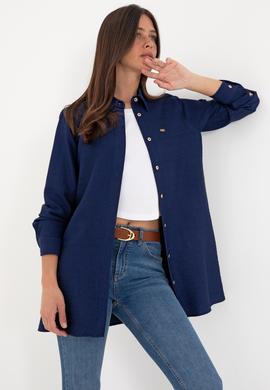 Kadın Lacivert Dokuma Tunik Gömlek - 50306411018