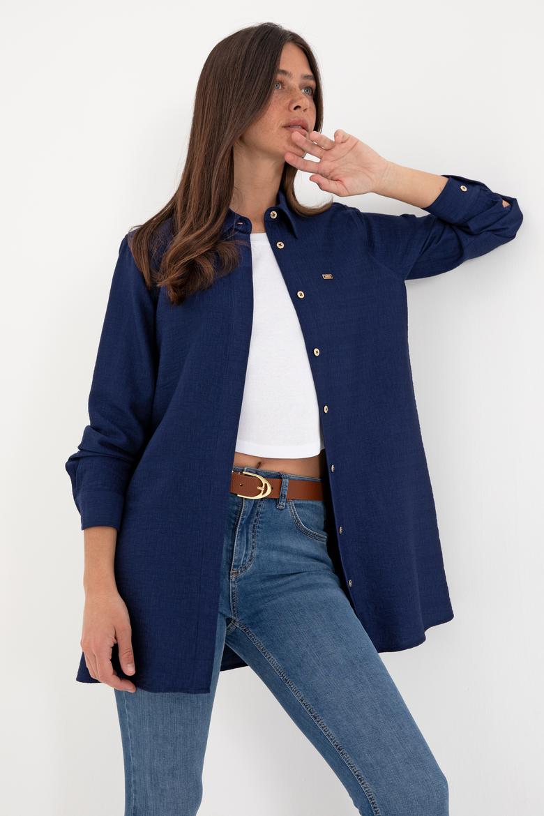 Kadın Lacivert Dokuma Tunik Gömlek - 50306411018