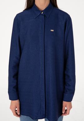 Kadın Lacivert Dokuma Tunik Gömlek - 50306411018