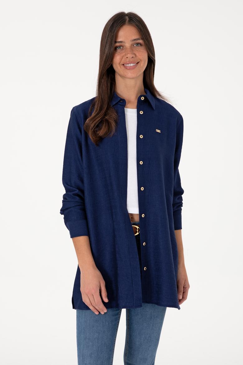 Kadın Lacivert Dokuma Tunik Gömlek