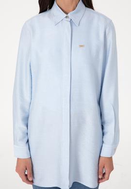 Kadın Açık Mavi Dokuma Tunik Gömlek - 50306411027
