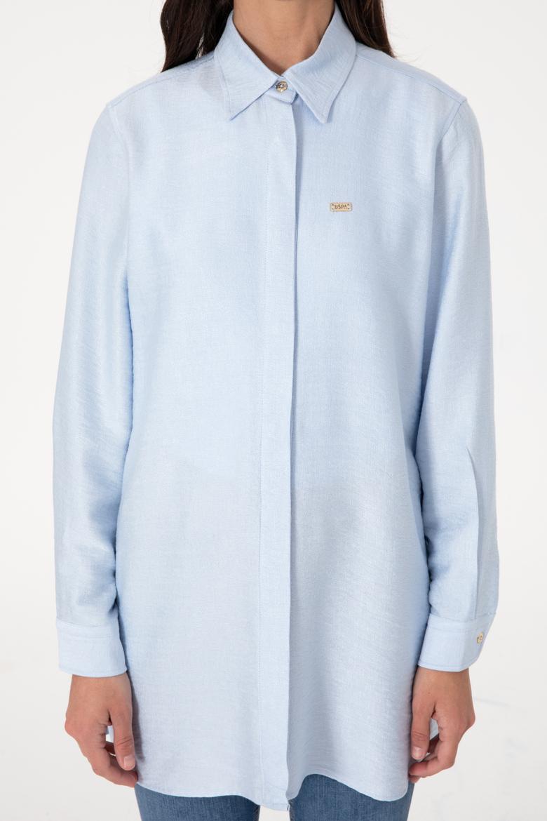 Kadın Açık Mavi Dokuma Tunik Gömlek - 50306411027