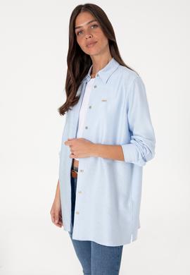 Kadın Açık Mavi Dokuma Tunik Gömlek - 50306411027
