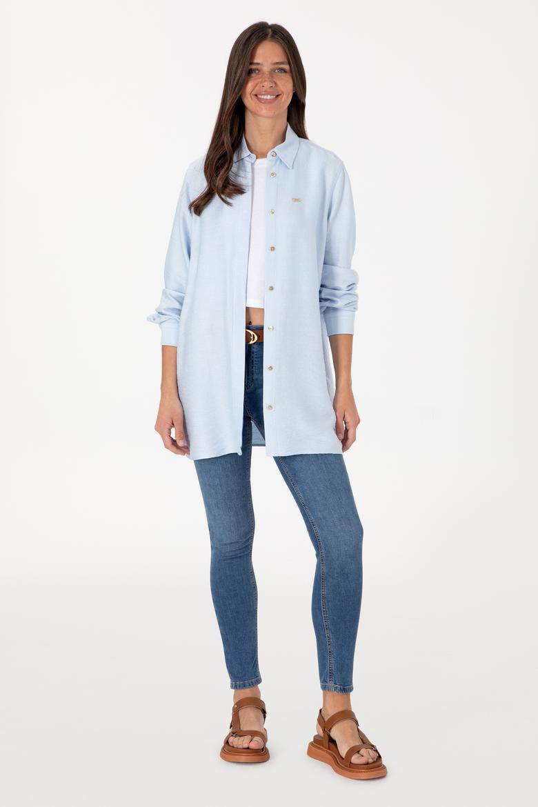 Kadın Açık Mavi Dokuma Tunik Gömlek - 50306411027