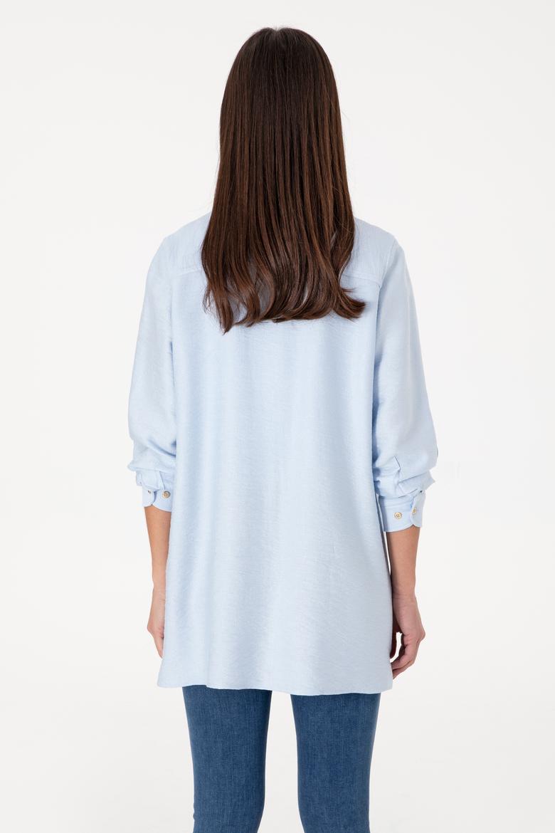 Kadın Açık Mavi Dokuma Tunik Gömlek - 50306411027