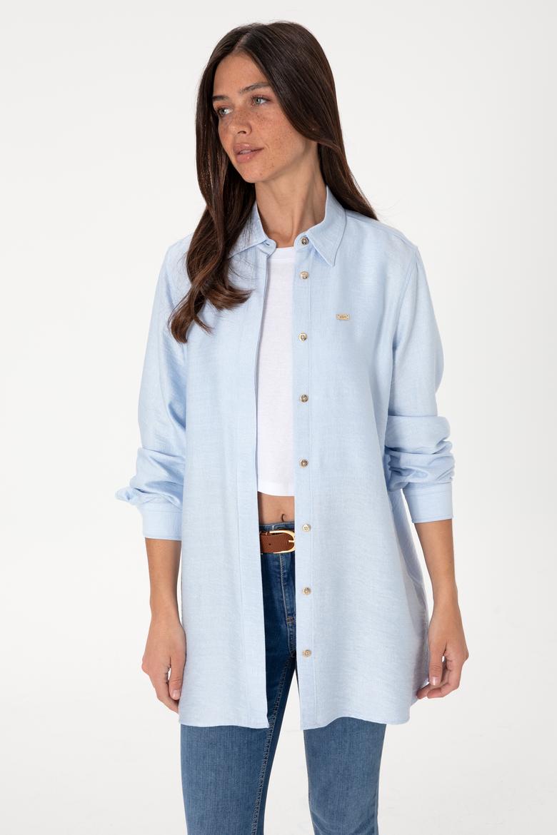 Kadın Açık Mavi Dokuma Tunik Gömlek - 50306411027