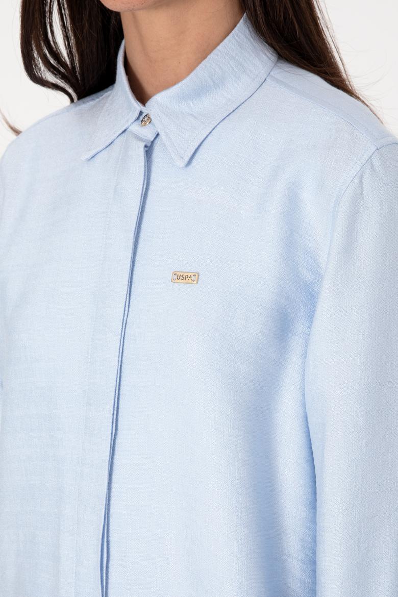 Kadın Açık Mavi Dokuma Tunik Gömlek - 50306411027