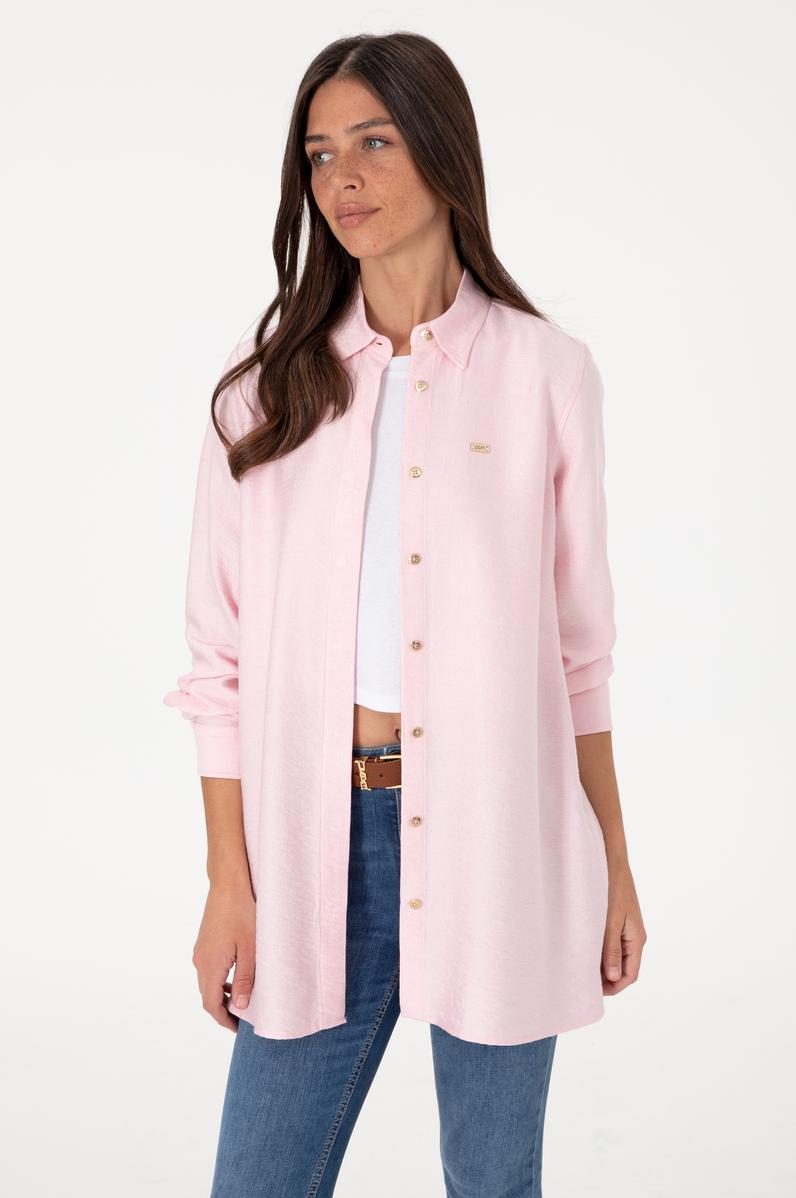 Kadın Açık Pembe Dokuma Tunik Gömlek