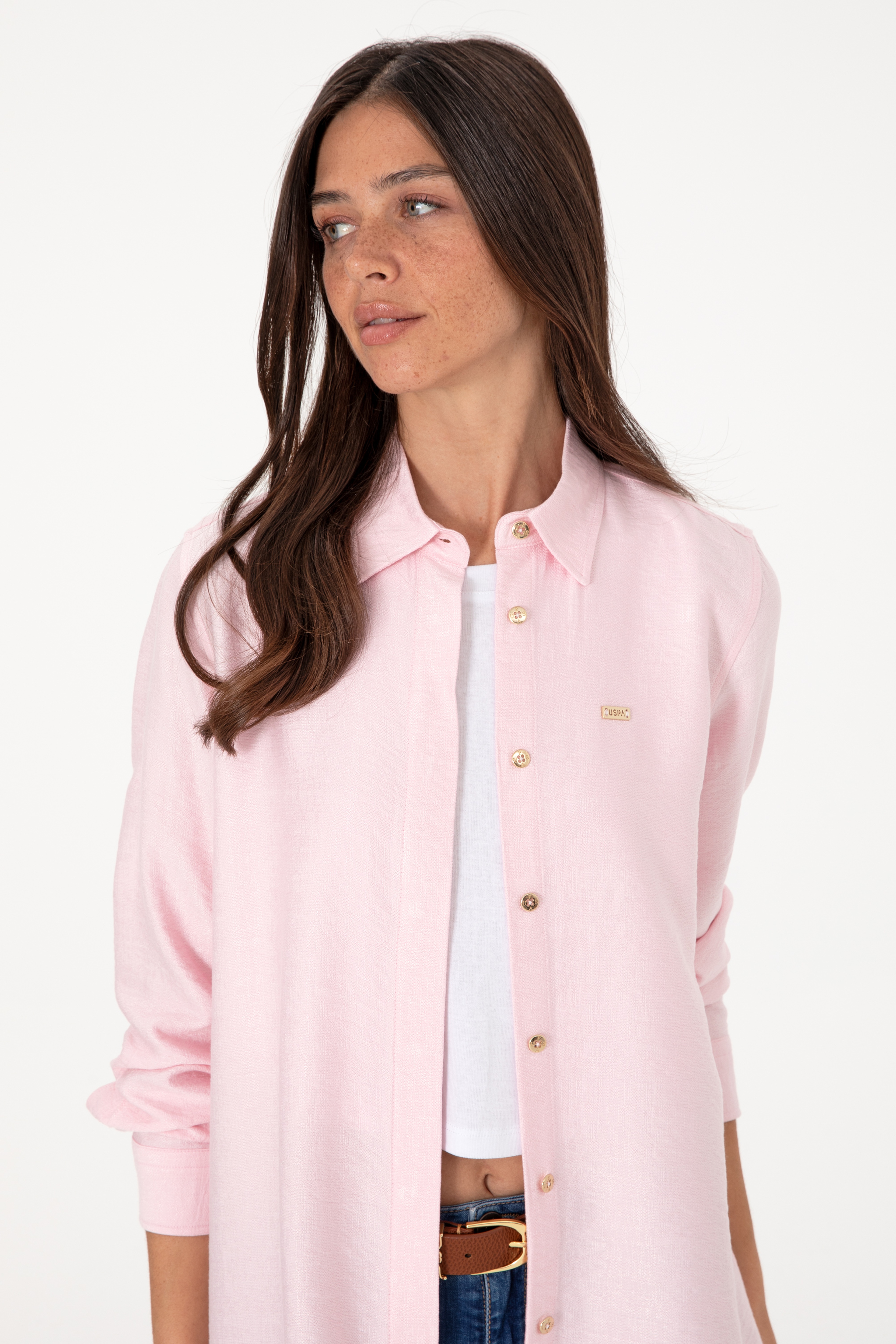 Kadın Açık Pembe Dokuma Tunik Gömlek - Image 2