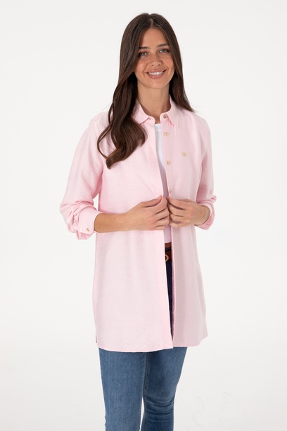 Kadın Açık Pembe Dokuma Tunik Gömlek