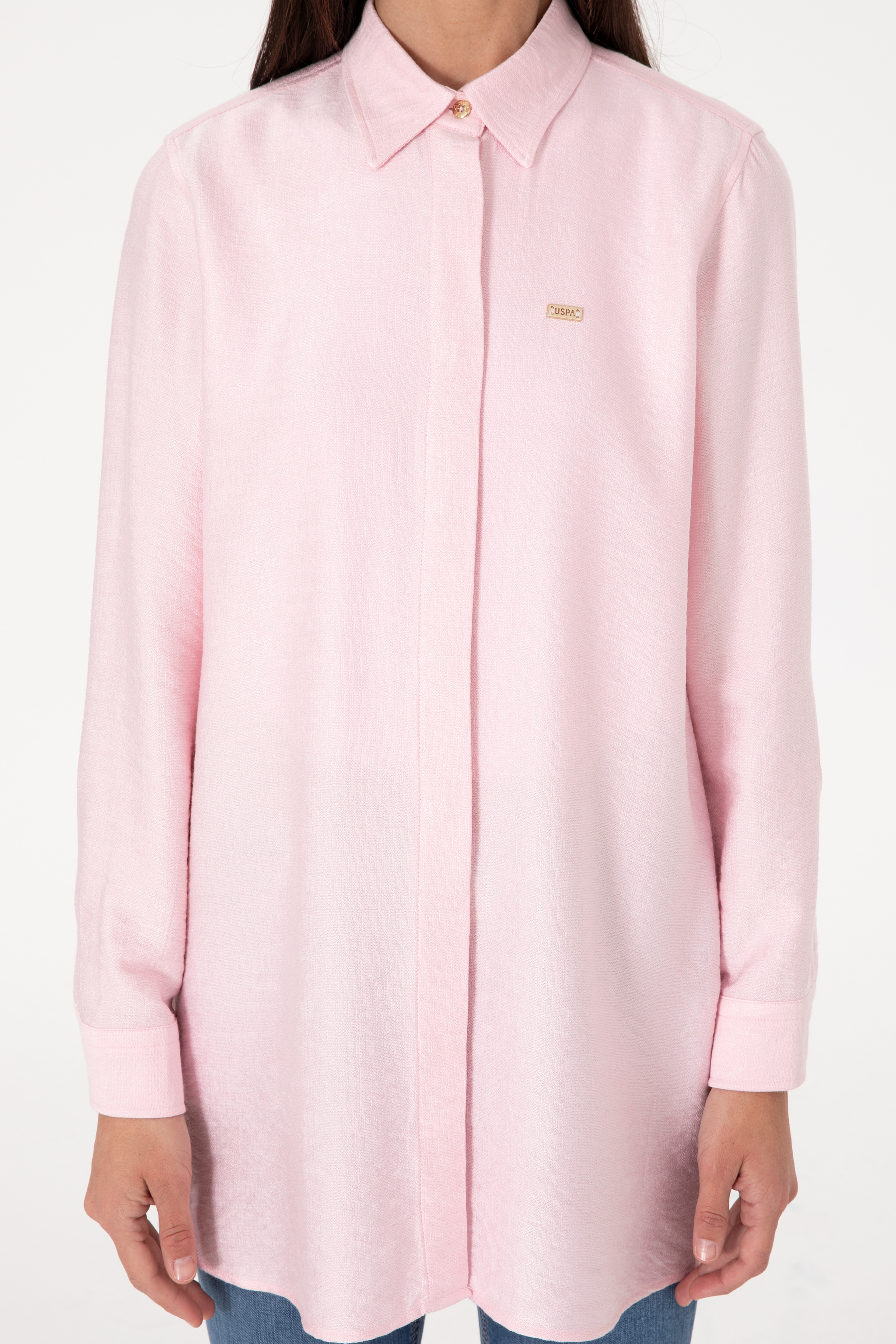 Kadın Açık Pembe Dokuma Tunik Gömlek