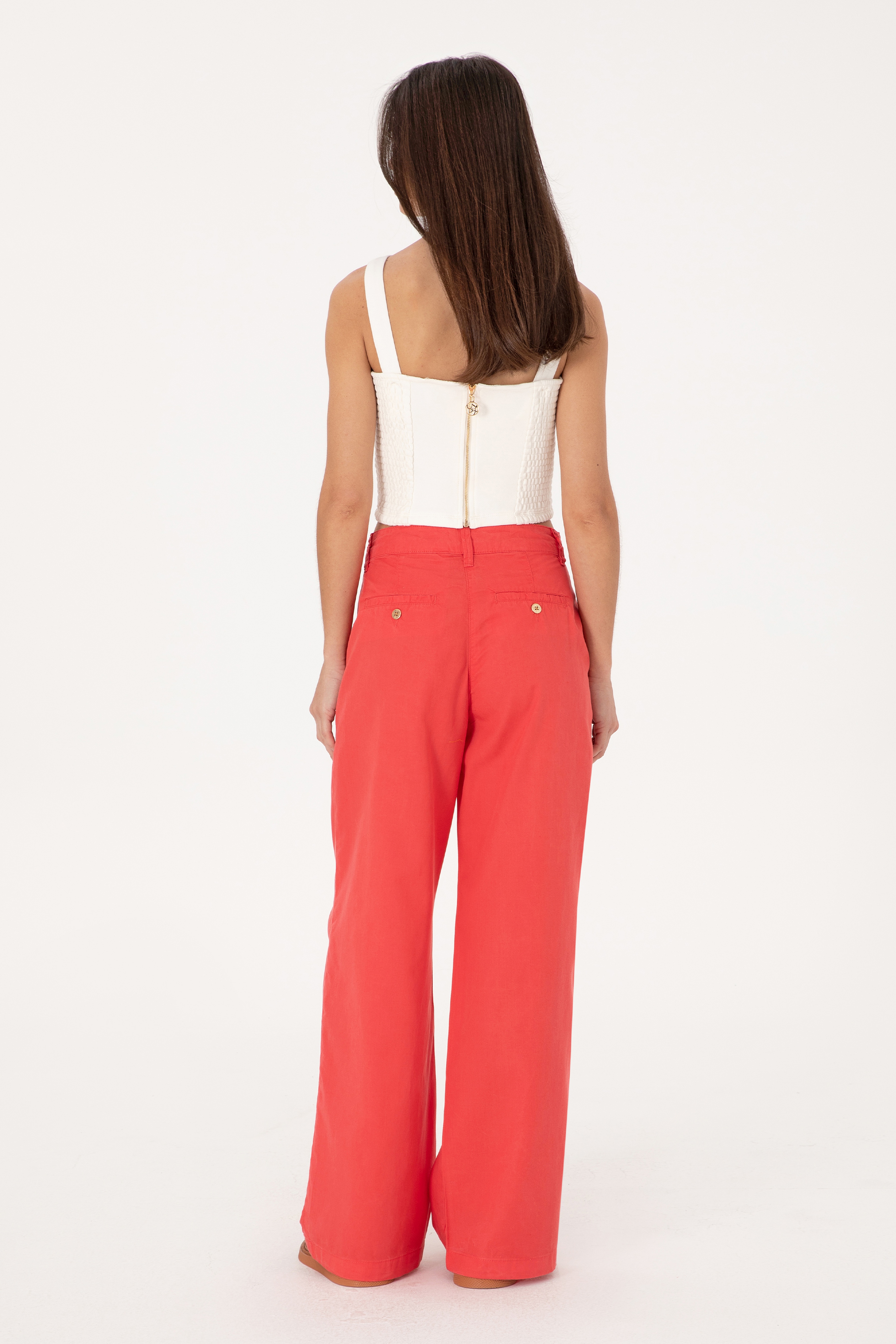 Kadın Kırmızı Loose Fit Kanvas Pantolon