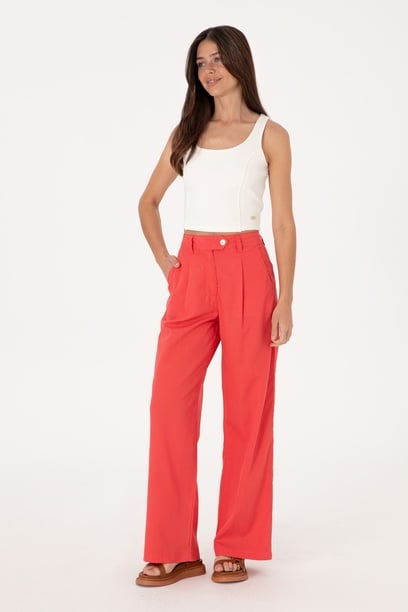 Kadın Kırmızı Loose Fit Kanvas Pantolon